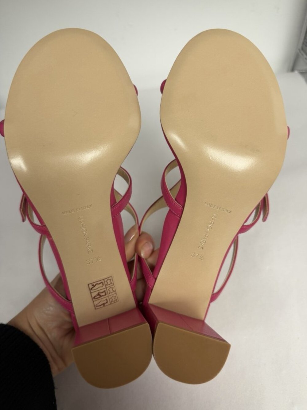 Marion Parke Pink Leather Sandals Heeled Slide Size 37.5 US 7.5 NEW - Picture 2 of 10